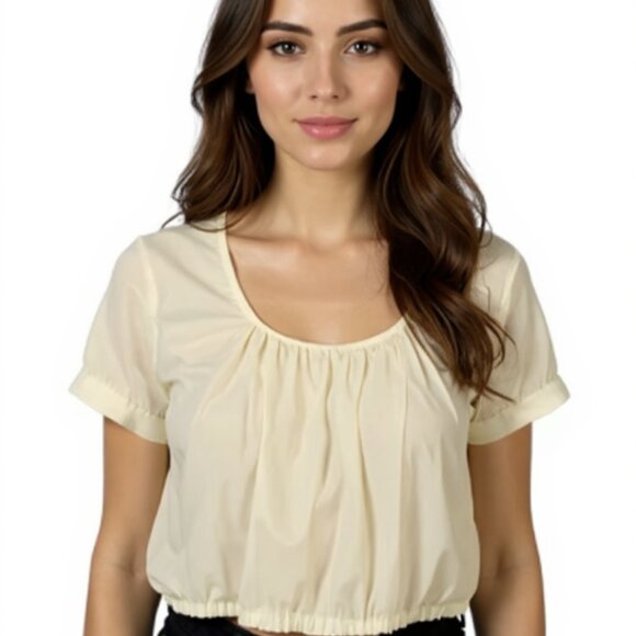 Unbranded Tops - (E-144) Womens short sleeves crop top cream color‎ size M
